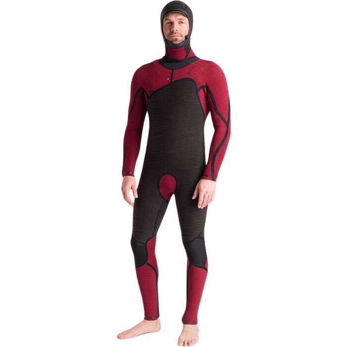 2024 C-Skins Mens NuWave Wired 5/4mm Chest Zip Hooded Wetsuit C-NWI54MH - Black / Bluestone x / Rust